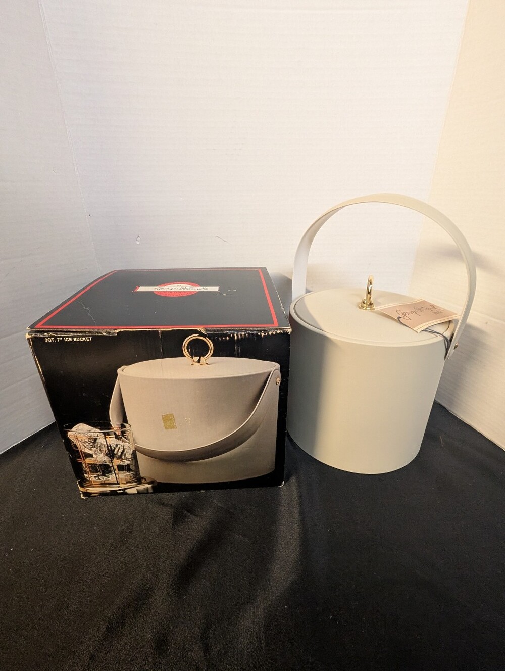Vintage Retro Georges Briard Vinyl Faux Leather and Brass Ice Bucket New In Box